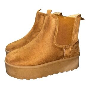 Jessica Carlyle Size 6 Cherry Platform Chelsea Boots Chestnut‎ Brown Faux Suede